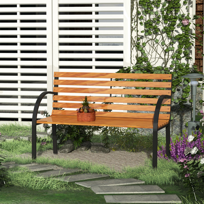 Wooden Garden Bench - 2-Person Park Love Chair with Sturdy Metal Frame for Outdoor Patio & Porch - Comfortable Seating for Couples & Decor enthusiasts