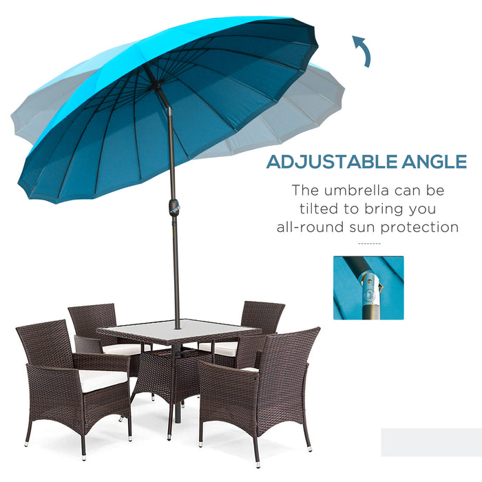 Outdoor Patio Umbrella - Large 255cm Sun Shade with Tilt Function and Crank Handle - Ideal for Garden, Lawn, Backyard & Pool Areas in Blue