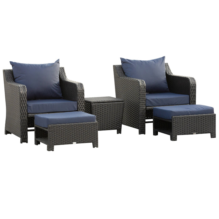 Outdoor 2-Seater Rattan Sofa Set with Storage - Deep Coffee Garden Furniture with Side Table & Ottoman - Ideal for Patio Relaxation & Entertaining Guests