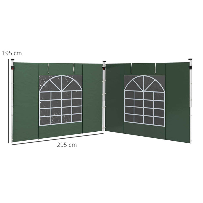 Gazebo Side Panel Replacements - 2-Pack with Windows and Doors for 3x3m or 3x6m Pop Up Gazebos - Ideal for Outdoor Shelter and Privacy, Green