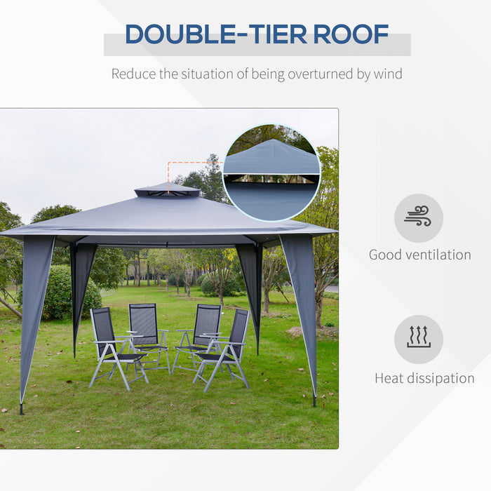 3.5x3.5m Sideless Gazebo Canopy - Dual-Tier Roof, Steel Frame Event Shelter for Outdoor Parties - Ideal for Garden Gatherings and Shade Protection