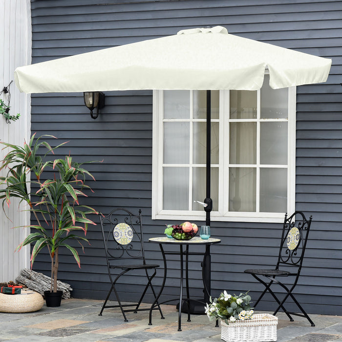 2.3m Half Parasol Cream White - Semi-Round Umbrella with Metal Frame and Crank Handle for Patio and Balcony - Ideal for Compact Spaces Without Base