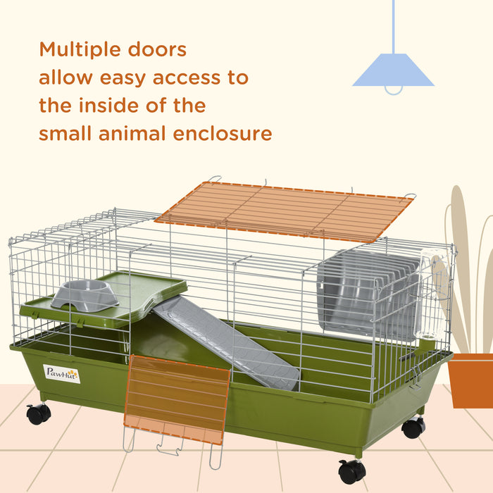 Small Animal Habitat - 35" Chinchilla, Guinea Pig, Ferret House with Platform, Ramp, Food Dish, Wheels, Water Bottle - Ideal Pet Enclosure for Indoor Use