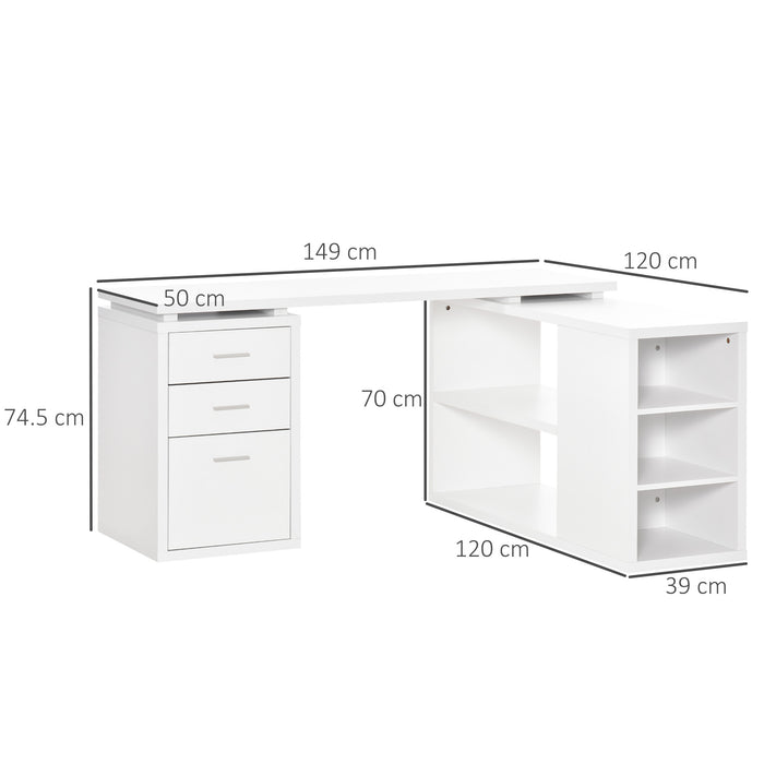 L-Shaped Workstation - Multifunctional White Corner Desk with Storage Shelves & Drawers - Ideal for Home Office and Study Area