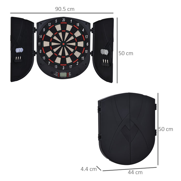 Electronic Dartboard Set - 26 Games, 185 Variations, Storage Cabinet, 6 Darts Included - Multi-Game Entertainment for Home Use