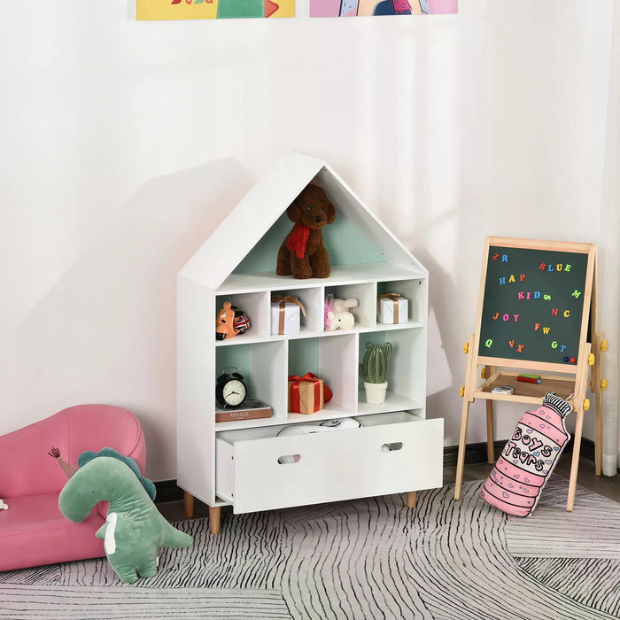 Kids Bookshelf and Storage Chest - Drawer Cubes and Display Stand for Toy Organization - Ideal for Baby Room, 82x30x126cm, White