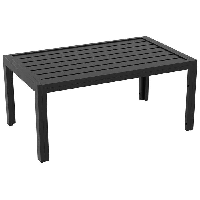 Patio Coffee Side Table with Steel Frame - Rectangular Outdoor Side Table with Slat Tabletop - Ideal for Garden and Balcony Use