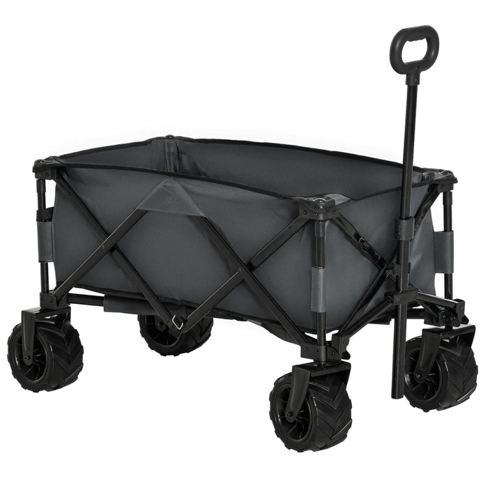 Folding Outdoor Utility Wagon - Heavy-Duty Cargo Cart with Anti-Slip Wheels, Adjustable Handle - Ideal for Beach Trips, Garden Hauling