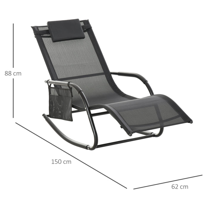 Patio Sun Lounger Rocker - 2Pcs Breathable Mesh Garden Rocking Chair with Removable Headrest and Side Storage - Ideal for Outdoor Relaxation and Comfort