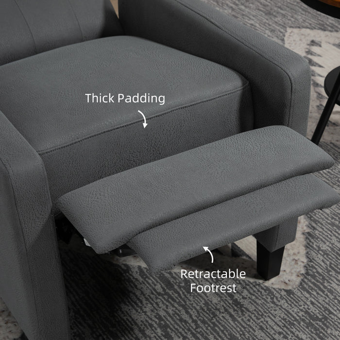 Wingback Recliner Chair - Button Tufted Microfiber, Home Theater Armchair with Leg Rest in Deep Grey - Comfortable Seating for Movie Enthusiasts and Relaxation Seekers