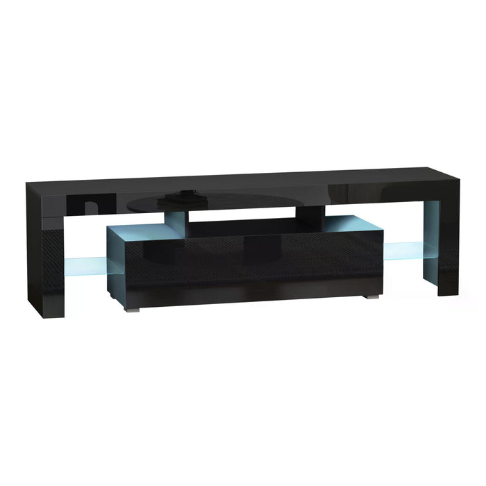 High Gloss Entertainment Center - LED RGB Lit TV Cabinet with Remote, Fits up to 65" Screens - Stylish Storage Console for Media and Gaming Accessories