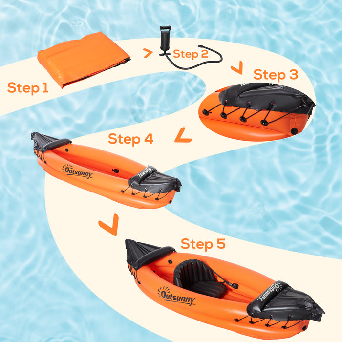 Inflatable Kayak Canoe for Solo Adventurers - Complete with Air Pump and Aluminum Oar, Vibrant Orange - Ideal for Water Sports and Leisure Activities