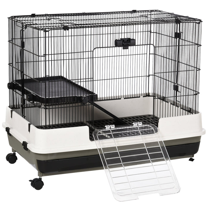 Steel Wire Rabbit Cage - Small Animal Guinea Pig Hutch with Pet Play House and Waste Tray - Ideal for Rabbit & Guinea Pig Owners