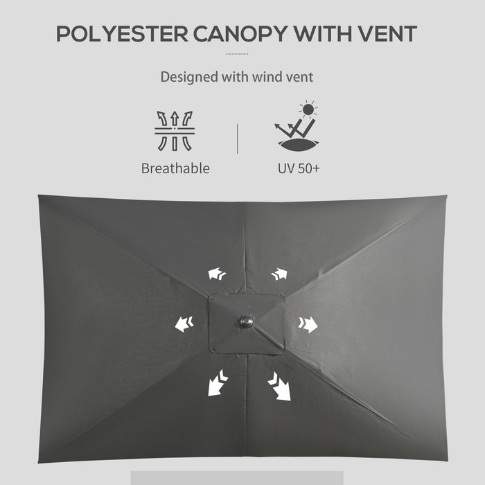 Rectangular Patio Market Umbrella - 2x3m Outdoor Garden Parasol with Crank and Push Button Tilt, Aluminium Pole - Ideal Sunshade for Outdoor Relaxation, Black