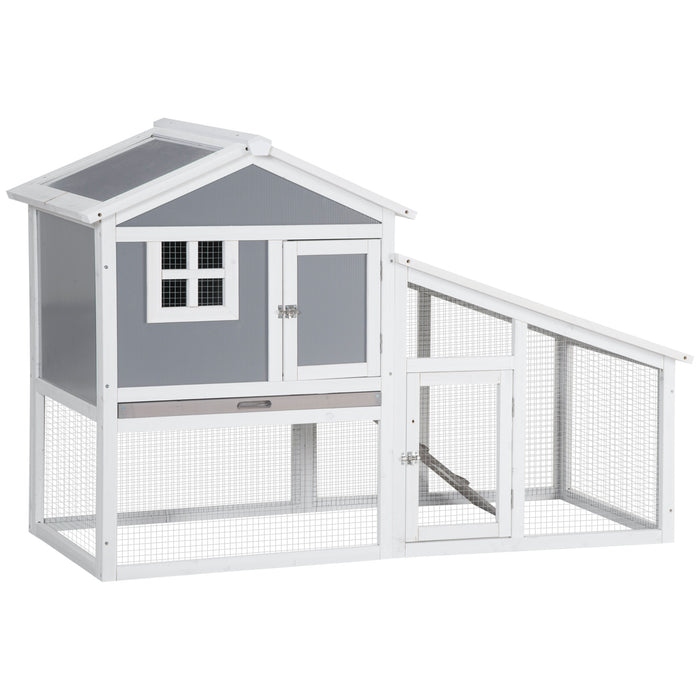 2-Tier Wooden Rabbit Hutch & Guinea Pig Cage - Outdoor/Indoor Small Animal House with Sunlight Panel Roof & Slide-out Tray - Perfect for Bunny and Small Pet Habitats