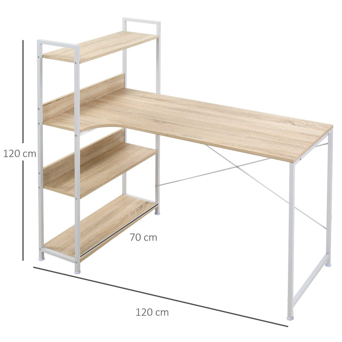 Industrial Oak Computer Desk with 4-Tier Shelves - Sturdy Retro Workstation for Efficient Home Office Organization - Ideal for Professionals and Students