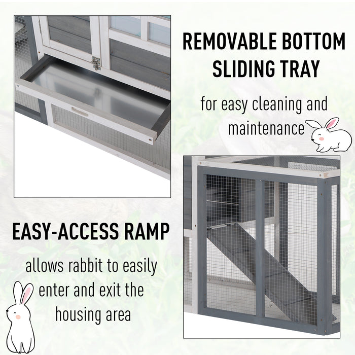 Wooden Guinea Pig and Rabbit Hutch with 2 Tiers - Spacious Cage with Pull-Out Tray and Ramp, 122x62.6x92cm - Ideal for Small Pet Comfort and Easy Cleaning