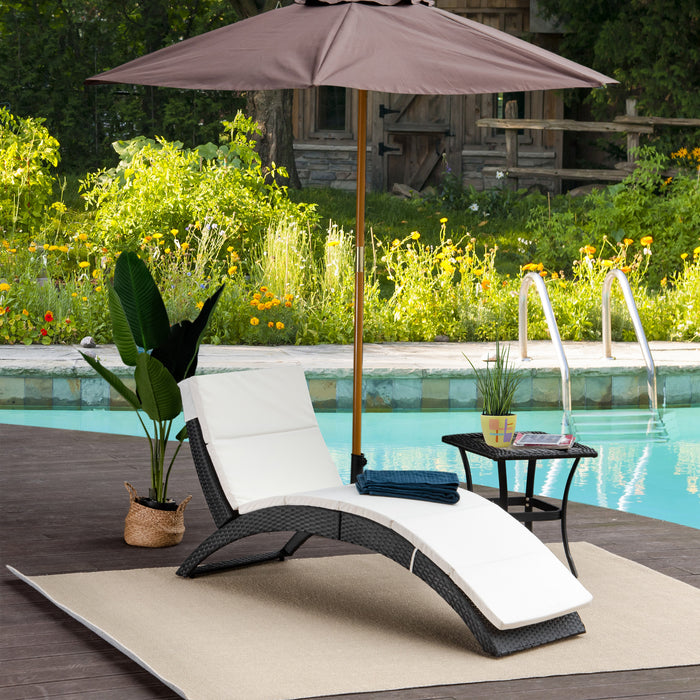 Rattan Wicker Sun Lounger - Adjustable Folding Recliner with Cushion, Ideal for Patio & Garden, in Black - Comfortable Outdoor Relaxation Chair