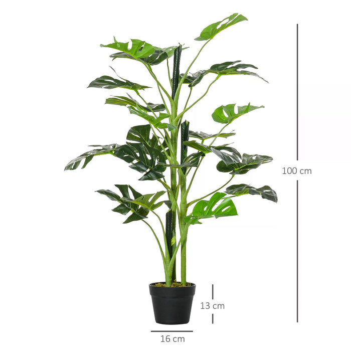 Artificial Monstera Cheese Plant - 100cm/3.3FT Faux Tropical Palm with 21 Lifelike Leaves and Nursery Pot - Perfect for Indoor and Outdoor Home Decoration