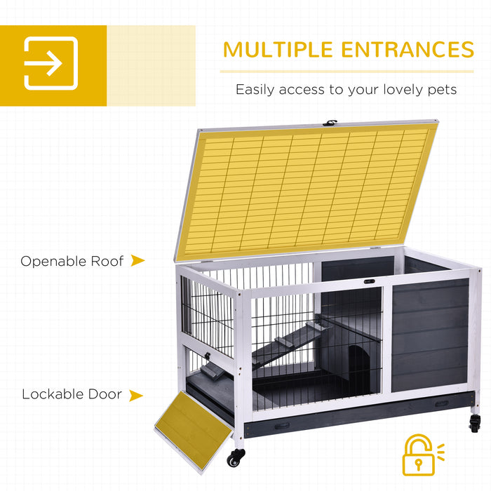 Indoor Fir Wood Rabbit Hutch with Lift-Top - Spacious Grey Enclosure for Bunnies - Ideal for Pet Owners Seeking Stylish & Accessible Living Quarters for Small Animals