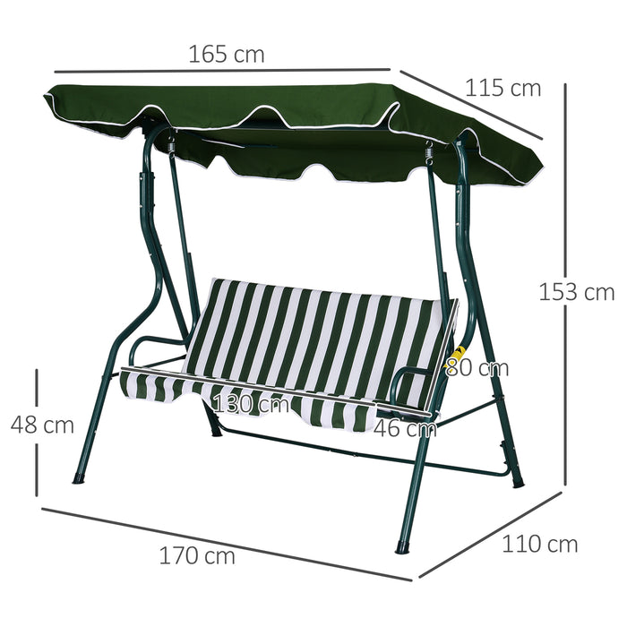 Steel 3-Seater Garden Swing Chair with Green Canopy - Outdoor Patio Furniture with Weather-Resistant Design - Ideal for Deck, Backyard, or Patio Relaxation