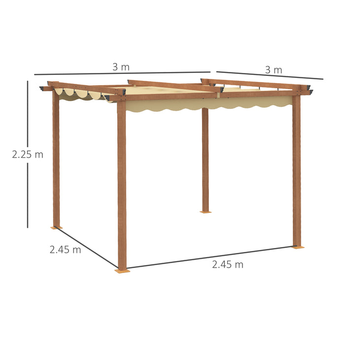 3x3m Aluminium Outdoor Pergola - Patio Gazebo with Retractable Khaki Canopy Sun Shelter - Ideal for Garden Relaxation and Entertaining