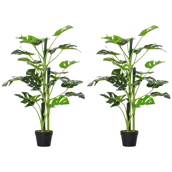 Artificial Monstera Deliciosa Tree Duo - 3.3 ft Tall, 21-Leaf Fake Cheese Plant with Nursery Pot - Home Decor & Office Greenery, Set of 2