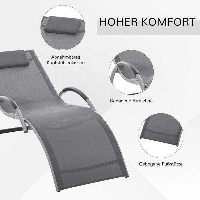 Ergonomic Aluminum Lounger Chair - Portable Outdoor Armchair with Removable Headrest, Dark Grey - Ideal for Patio and Garden Relaxation