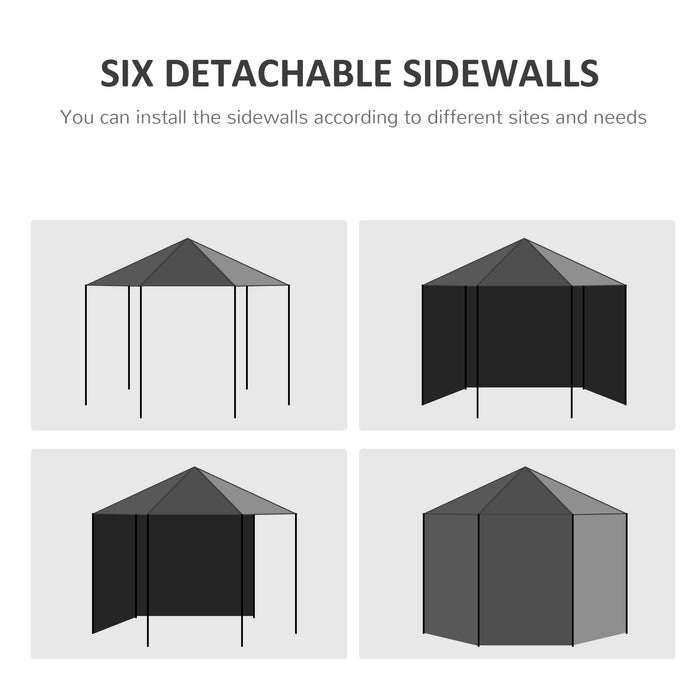 Hexagonal Gazebo Party Tent with Removable Walls - 4m Outdoor Canopy with Windows & Doors, Black - Ideal for Gatherings & Events