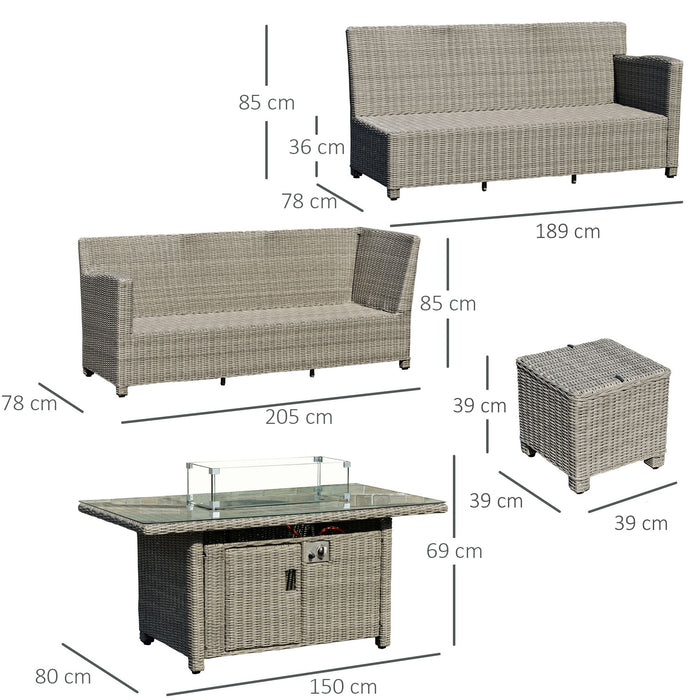 Outdoor Rattan 8-Person Seating Group - L-Shaped Sofa Set with Fire Pit Table & Olefin Cushions - Includes Footstool & Protective Cover for Patio Gatherings