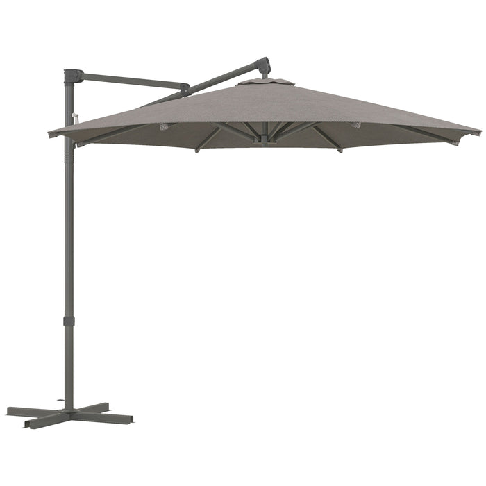 360° Rotating Cantilever Banana Parasol with Cross Base - Outdoor Patio Umbrella with Tilt and Crank Handle, Dark Grey - Ideal for Garden Decks and Poolside Shade