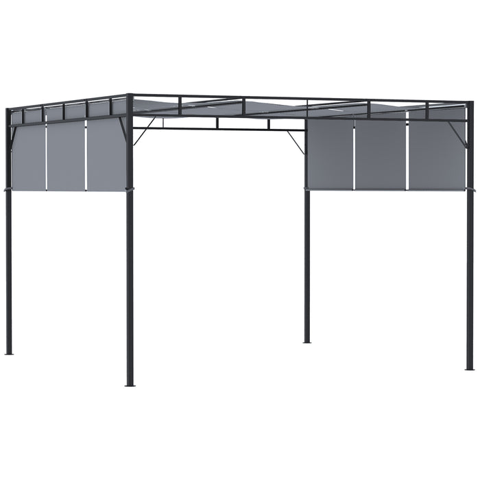 Steel Pergola Gazebo 3x3m - Garden Shelter with Retractable Roof Canopy, Dark Grey - Ideal for Outdoor Patio Relaxation and Entertaining