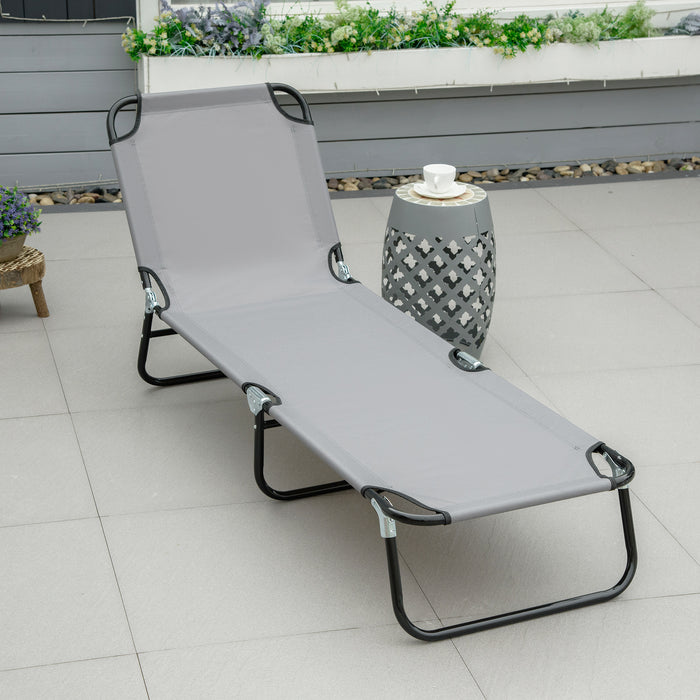 Lightweight Folding Sun Lounger - 5-Position Adjustable Backrest, Poolside Relaxer Recliner - Ideal for Sunbathing, Outdoor Leisure, Grey Color