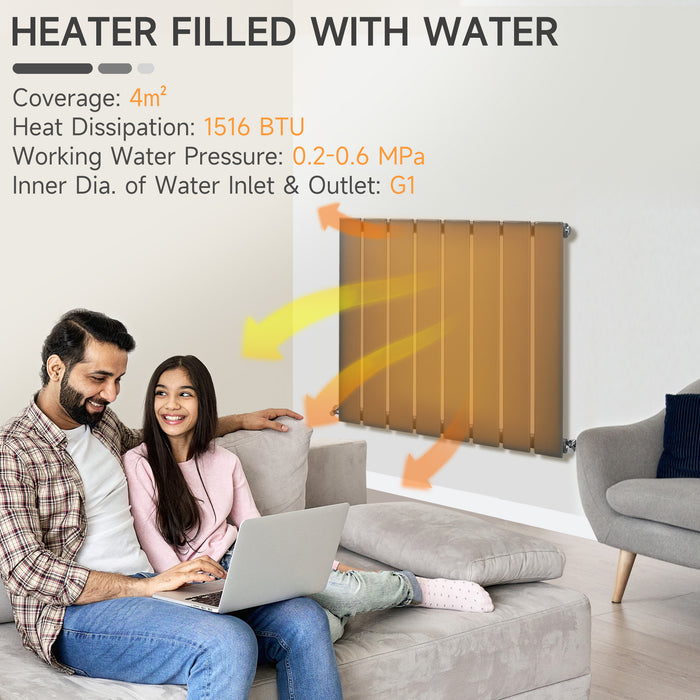 60 x 60cm Water-Filled Space Heater - Single-Layer Horizontal Designer Radiator, Quick Warm-Up - Ideal for Living Room, Study, Garage in Grey