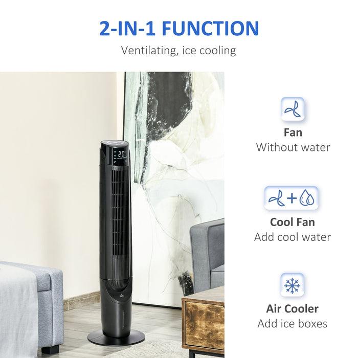 42" Ice Cooling Tower Fan - Evaporative Air Cooler with 4 Modes and 3-Speed Settings, Oscillating Function, Water Conditioner - Remote Controlled Cooling for Bedroom, Black