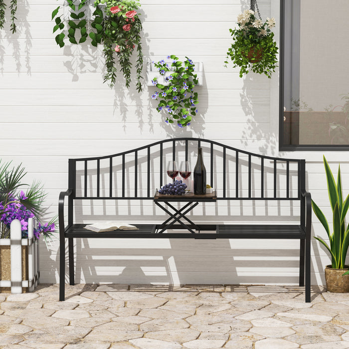 Outdoor Patio Bench with Folding Center Table - Metal Frame Garden Seating - Versatile Furniture for Parks and Home Gardens