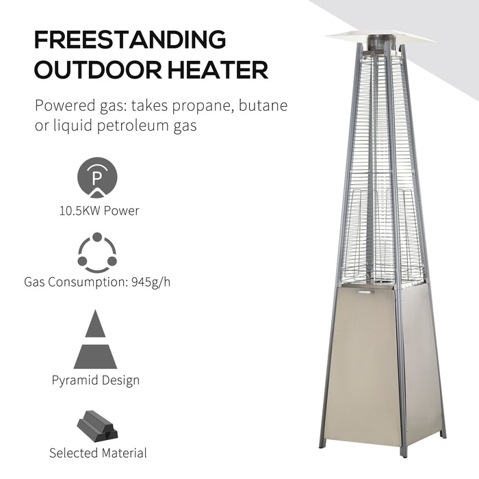 10.5KW Stainless Steel Pyramid Patio Heater - Outdoor Garden Propane Gas Warmer with Glass Tube, Wheels, Rain Cover - Cozy Flame Heating for Backyard Gatherings