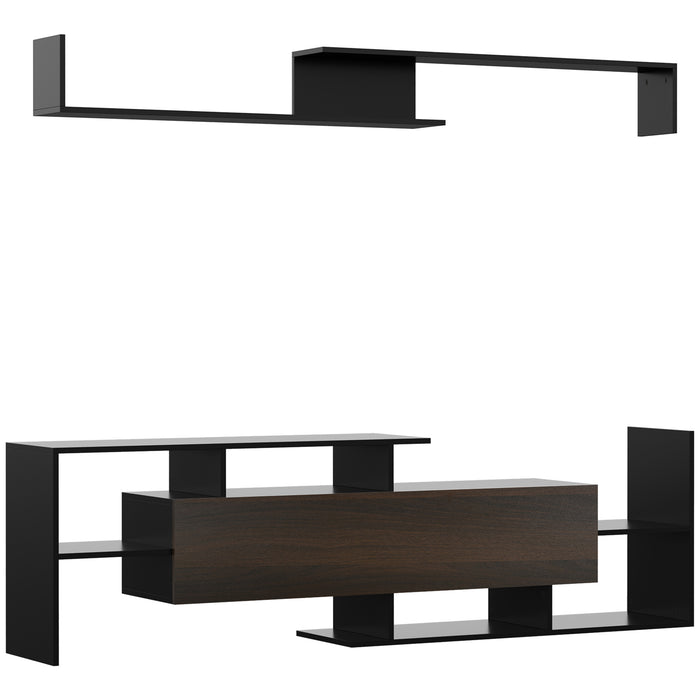 Modern Wall-Mounted Entertainment Center - Storage-Friendly TV Stand with Cabinet and Shelf, Holds Up to 65" TVs - Stylish Living Room or Bedroom Décor in Black and Dark Brown