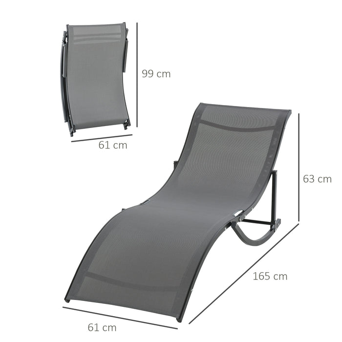 Foldable S-Shaped Lounge Chairs, Set of 2 - Reclining Sun Lounger for Outdoor, Patio, Beach, Garden - Grey Comfort Relaxation Seating