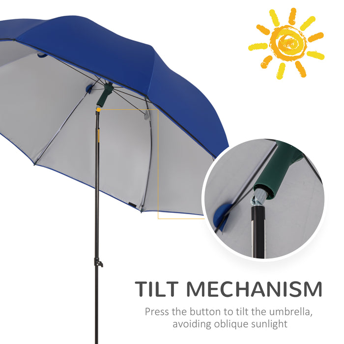 Beach Parasol Fishing Umbrella Brolly - UV30+ Sun Protection with Push Button Tilt and Sides - Portable Shelter for Outdoor Enthusiasts with Carry Bag, Blue