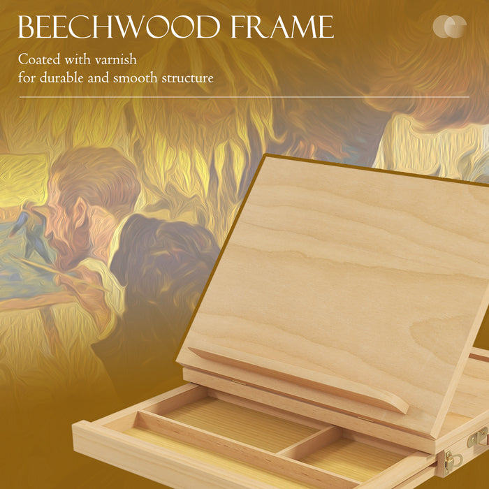 Adjustable Beechwood Table Box Easel with Storage - Portable Folding Wooden Artist Easel for Drawing & Sketching - Ideal for Aspiring Artists and Hobbyists