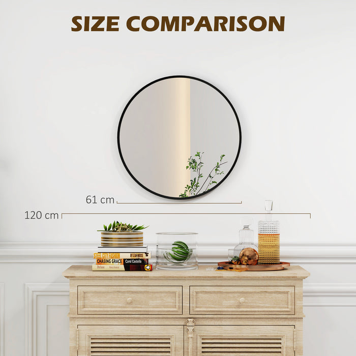 Modern Round 61cm Decorative Wall Mirror - Bedroom, Living Room & Bathroom Home Decor Accessory, Black - Stylish Reflection Accent for Interior Design