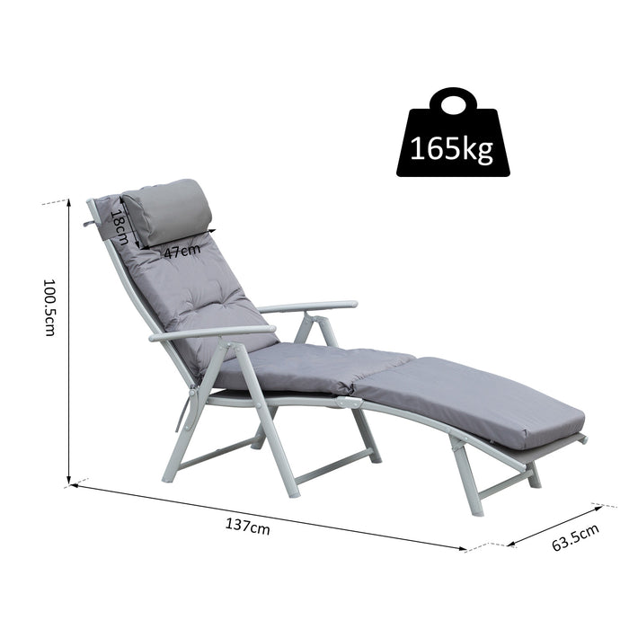 Adjustable Reclining Garden Lounger - Sun Patio Chair with Texteline Fabric, Foldable Design & Cushion - Perfect for Outdoor Relaxation, Grey