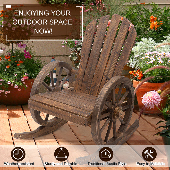 Adirondack Wooden Rocking Chair - Reclining Outdoor Garden Armchair with Carbonized Finish - Ideal for Patio & Porch Relaxation