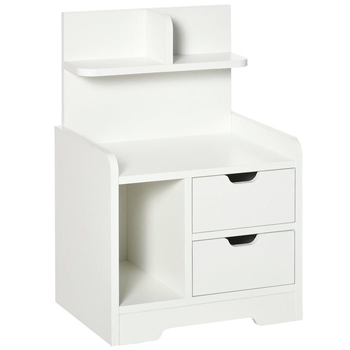 2-Drawer Bedside Table with Storage Shelves - Versatile White Accent Cabinet for Bedroom and Living Room - Space-Saving Small Organizer Side Table