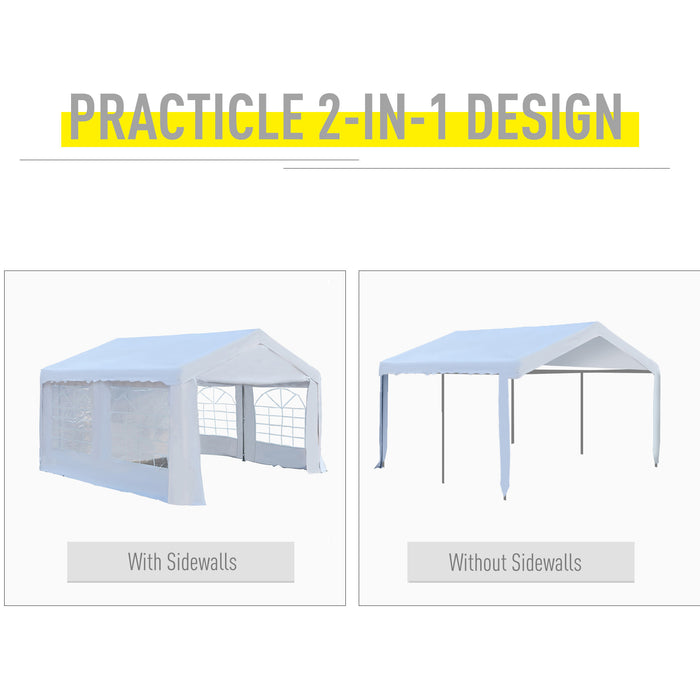 Portable Carport Shelter 4x4m with Removable Sidewalls and Double Doors - Heavy Duty Party Tent, Outdoor Canopy - Ideal for Events, Gatherings, Car Protection