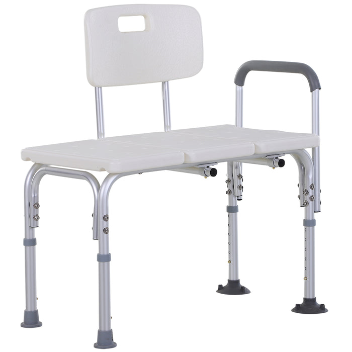 Adjustable Height Bath Bench - Elderly-Friendly Non-Slip Shower Chair with Armrest and Backrest - Ideal for Disabled, 300 lbs Load Capacity, White