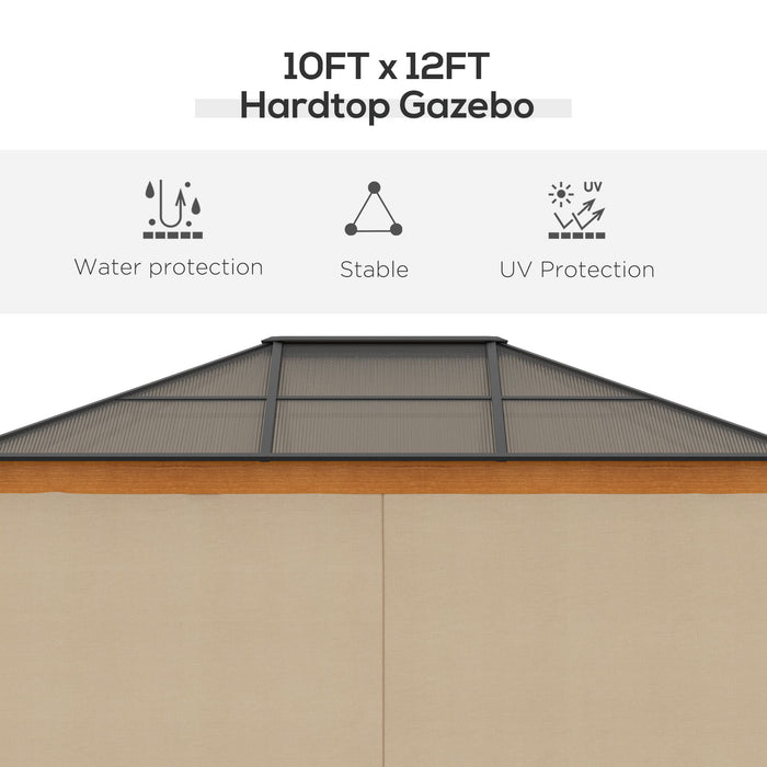 3 x 3.6 m Hardtop Gazebo - Polycarbonate Roof and Aluminium-Steel Frame with Nettings and Sidewalls - Ideal for Garden and Patio Use, Khaki Shade