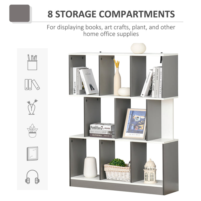 3-Tier 8-Cube Display Shelving Unit - Contemporary Home Office Bookcase with Safety Anti-Tipping - Stylish & Versatile Free-standing Organizer for Books and Decor in Grey White