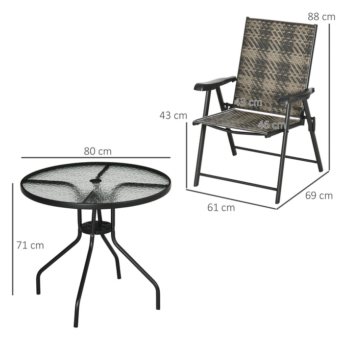 5-Piece Rattan Outdoor Dining Set - PE Rattan Folding Chairs with Round Glass-Top Table and Umbrella Hole - Ideal for Patio and Garden Entertainment